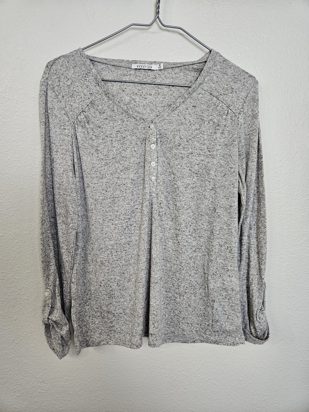 Kenneth Cole Reaction Heather Gray Long-Sleeve Henley Top Size Medium